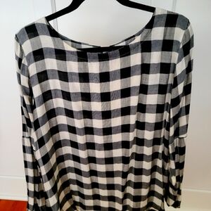LOFT Black and White Buffalo Check Long Sleeve Blouse, Size L